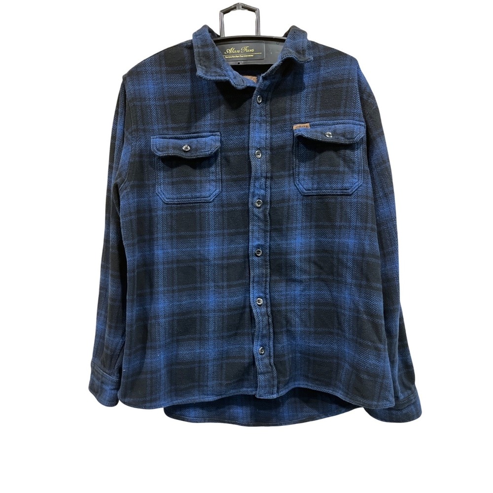 Orvis Flannel Shirt Mens XL Blue Black Plaid Buffalo Check Heavyweight‎ Cotton